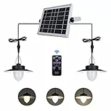 ENCOFT Lampada a Sospensione a 2 Luci Solare, 3 Modalità Lampada Solare LED da Esterno con Sensore di Movimento, 5 Livelli Luminosità 60LEDs Impermeabile Luce Solare con Telecomando, Bianco Caldo