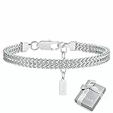 Gamtic Bracciale Uomo Acciaio Inossidabile: Bracciali Uomo Argento 316L con 3CM Catena Estesa e Confezione Regalo Gratuita (Argento)