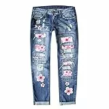 OIUHJN Felpa con cappuccio da bambina 140 New Street, stampata, traforata, dritta, jeans da donna stretch a 3/4, Blu, L