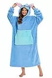 Pigiama Animale Donna Felpa Gigante Coperta Plaid con Maniche Hoodie Blanket Sweatshirt Taglie Forti Pullover Coperta Indossabile, Idee Regalo per Carnevale, Halloween o Natale(Taglia unica, Blu)
