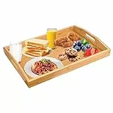 QINERSAW Vassoio da Portata in bambù, Vassoio Rettangolare in Bambù con Manici, Vassoio in Bambù per Alimenti, Vassoio in Bambù per Servire, per Colazione, Tè, Caffè, Pane, 41x29x3.2CM