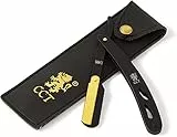 Rasoio a Mano Libera Monolama Professionale di The Cambridge Cut Throat con 10 Lame da Barba Derby e Custodia Protettiva da Viaggio in Ecopelle