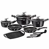 BerlingerHaus Carbon Pro Set di Pentole Induzione 12-Piece Antiaderente PFOA-free, Alluminio, Casseruoli con Manico Lungo, Coperchi, Padelle, Bistecchiera, Utensili, Grigio Scuro Metallizato (BH-6911)