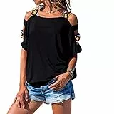 NOBRAND Estate Nuove Donne Tinta unita Personalizzato Hollow Manica Corta Fuori Spalla Sexy T-shirt Top Nero M