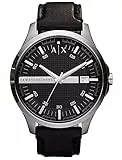 Armani Exchange Orologio Uomo, movimento a tre lancette con data, cassa in acciaio inossidabile da 46 mm e cinturino in pelle, AX2101