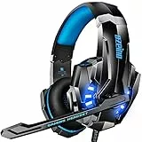 Cuffie Gaming con Microfono per PS4 PS5 PC Xbox One, Cuffie con 50MM Driver, Microfono Cancellazione Rumore, Comode Cuffie di Grandi Dimensioni (Blu)