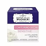 Acqua alle Rose, Contorno Occhi Antirughe Sensitive, Crema Occhi Antiage e Anti Occhiaie - Con Collagene Vegetale e Estratto di Rosa, Ingredienti Naturali - 15 ml
