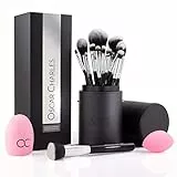 Oscar Charles 17 Pezzi: Set di pennelli per trucco professionale con frullatore di bellezza e detergente in elegante custodia (argento)