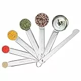 Fousenuk 7 pezzi Cucchiai Dosatori, Misurini Cucina Set in Acciaio Inox 304 con 6 Misurini Cucchiai e 1 Righello, per Culinaria e Pasticceria, Cucchiai Dosatore per Misurare Solidi e Liquido