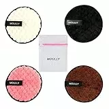 MOULLY 4 Pezzi Grandi Dischetti Struccanti Lavabili, Microfibra Tamponi Struccanti Riutilizzabili Con Borsa della Lavanderia, Makeup Wash Pads per Pulizia Tutti i Tipi di Pelle