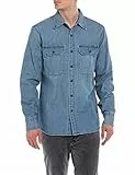 REPLAY Camicia in Jeans Uomo Manica Lunga in Cotone, Blu (Medium Blue 009), M