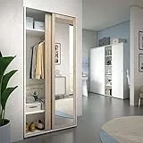 Dmora Guardaroba a 2 ante scorrevoli con barra appendiabiti, 100% Made in Italy, Armadio moderno da camera da letto, Mobile con anta a specchio, cm 90x45h195, colore Rovere e Bianco
