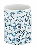 WENKO Bicchiere portaspazzolini Mirabello, pregiato portaspazzolini per spazzolini e dentifricio, in raffinata ceramica di colore bianco con decorazioni blu, dipinto a mano, Ø 8 x 11 cm