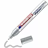 edding 750 Marcatore a Vernice Lucida, Argento, Confezione Singola, Punta Rotonda 2-4 Mm, Pennarello Indelebile per Vetro, Pietra, Legno, Plastica, Carta, Impermeabile, Alta Copertura
