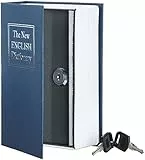 Amazon Basics Cassetta portavalori a forma di libro, Serratura con chiave (Piccola), Media, Blu