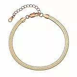PROSTEEL Cavigliere da Donna Cavigliere in Acciaio Cavigliera Catena Piatta Donna Placcata Oro Rosato 22+5cm Regolabile