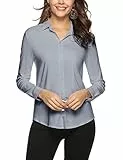 Irevial Camicia da Donna Elegante Chiffon Bluse Basic Shirt Camicetta a Manica Lunga Ufficio Grigio XXL