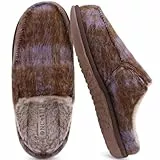 ONCAI Ciabatte Donna Peluche Tessuto di Lana Antiscivolo Plaid Comode Memory Foam Pelliccia sintetica Pantofole da Casa Ciabatte Interno Esterno Tappetino Yoga Suola di Gomma Marrone Taglie 38.5