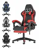 bigzzia - Sedia da gaming, ergonomica, per gamer, con cuscino lombare e poggiatesta, regolabile in altezza, sedia per computer, per ufficio, per adulti, ragazze e ragazzi (Red, con Poggiapiedi)
