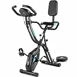 Profun Cyclette pieghevole per fitness, 10 livelli di resistenza regolabile, con tavola per esercizi twister, bicicletta fissa con attacco APP, colore nero