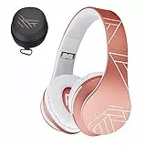 PowerLocus Bluetooth Cuffie Auricolari Pieghevoli, Over Ear Bluetooth Headphones Stereo Senza Fili Cuffie o Collegate Headset con Microfono, Micro SD/TF, FM per iPhone/Samsung/iPad/PC (Oro Rosa)