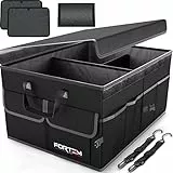 FORTEM Organizer Bagagliaio Auto e SUV Multi Scomparto Pieghevole, Fondo Antiscivolo, Cinghie Regolabili, Coperchio Pieghevole (Nero – Standard)