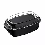 Relaxdays Teglia con Coperchio in Vetro, Antiaderente, Casseruola da Forno, Lavabile in Lavastoviglie, 39 cm, Nero, Alluminio