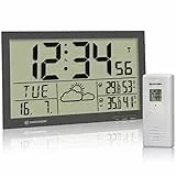 Bresser Stazione meteo radio con sensore esterno MyTime Jumbo LCD orologio con cifre extra grandi per tavolo e montaggio a parete, grigio