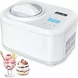 KUMIO Gelatiera Autorefrigerante, Gelatiera con Compressore, Macchina per Gelato Professionale con Display LCD e Timer, Pala Mescolatrice Staccabile, Ciotola da 1 Litro e Coperchio, 100W, Bianco