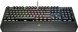 HP Tastiera da gioco cablata Pavilion 800 - (connettore USB 2.0, retroilluminazione a LED a 4 zone, poggiapolsi, interruttori meccanici rossi), colore nero, tastiera QWERTY italiana