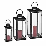 Relaxdays Set Lanterne Decorative, per Esterni e Interni, 3 Grandezze Design Moderno, Portacandele in Metallo, Nero