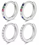 LIHELEI Orecchini Donna Cerchio, Orecchini a Cerchio in Argento Sterling 925, Set Orecchini Donna Gioielli - 2 paia Argento/Multicolore