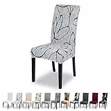 Lydevo Coprisedie con Schienale 6 Pezzi Elasticizzato,Coprisedia per Sala da Pranzo,Fodere Sedie con Schienale Alto Lavabile Rimovibile Universale,Spandex Copertura per Sedia Soggiorno，Fleurs Grise