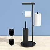 Susswiff Piantana Portarotolo e Scopino - Porta Carta Igienica Nero con Scaffale per Salviettine Umidificate, Acciaio Inox con Spazzolino WC , in Piedi