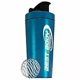 Best Body Nutrition Shaker per bevande proteiche in acciaio inox, con filtro integrato e sfera a spirale, di colore blu