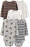 Simple Joys by Carter's Body a Maniche Lunghe Unisex Bimbi, Pacco da 5, Orsi/Animalier/Righe, 24 Mesi