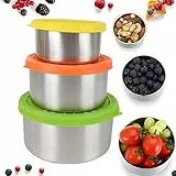 Sageware Contenitori per alimenti in acciaio inox con coperchio in silicone, set da 3 pezzi, a tenuta stagna e ermetica