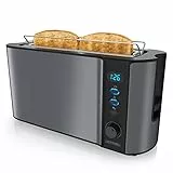 Arendo - Tostapane a fessura lunga 2 fette - Funzione scongelamento - 1000 W - Doppia parete - Accessorio scalda cornetto - Grado di doratura 1-6 - Display con indicatore del tempo rimanente