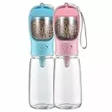 Suhsai Bottiglia d'Acqua per Cani, Distributore d'Acqua per Cuccioli Portatile a Prova di Perdite con Contenitore per Alimenti Bottiglia da Viaggio per Animali Domestici, Gatti, Cani (550 ml/Rosa)