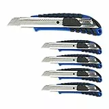 D.RECT 2049 SET 5 Pezzi Taglierina con Guida in Metallo | Lama da 18 mm con Impugnatura Gommata | Coltello per Tappeti | Coltello Universale | Coltello Professionale per Taglierina