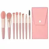 IZyufan Pennelli Make Up Professionali Set, 8 Pezzi, Portatile, con Trousse in Pelle PU, per Fondotinta Cipria Correttore Fard e Occhi(Rosa)