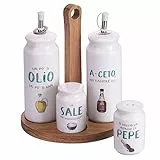 Villa d’Este Home Tivoli Set olio, aceto, sale e pepe in gres, stand in legno, Le Travisate