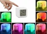 ROYEO - Sveglia digitale a LED con luce a cubo, 7 colori, sveglia digitale con funzione snooze, display LCD ora, data, temperatura, sveglia e comodino