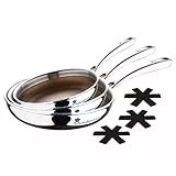 MasterPRO Giro 3 | Set di Padelle Antiaderenti da 20, 24 e 28 cm con Salvapadelle | Triplo Strato di Acciaio Inox e Alluminio Forgiato | Manico Ergonomico | Acciaio Inox | Tutti i Piani Cottura