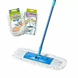 Spontex Extra Mop Extra Piatto, Mop in Microfibra per Scopa e Spazzolone, Lunghezza Regolabile 80-140 cm, Pulisce Pavimenti in Laminato, Legno e Piastrelle, 2 x Ricambi della Testa