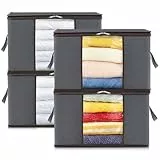 Lifewit 4 pezzi Scatole per Armadio 75L, Scatole per Vestiti Pieghevole, Contenitori per Armadio, Organizer armadio, Scatoloni trasloco, Scatole Cambio Stagione per Vestiti, Coperte, Piumoni, Grigio