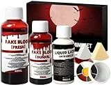 Sangue Finto Halloween, Sangue Finto Halloween Lavabile, Trucco Halloween, SFX Set Trucco Sangue Finto Scuro + Sangue Finto Fresco+Sangue Finto Fresco+Lattice Liquido+Tavolozza Trucco 6 Colori