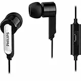 Philips SHE1405BK/10 Cuffie Auricolari in Ear con Microfono (Microfono integrato, Basso Dinamico, Cavo da 1,2 m Rinforzato, Tenuta perfetta), Nero