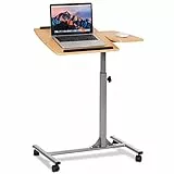 COSTWAY Tavolino Salotto Regolabile in Altezza e Inclinazione, Tavolo da Letto e da Divano con Ruote, Tavolino Porta PC Multiuso per Soggiorno e Camera da Letto, 64 x 45 x 71-93 cm (Naturale)