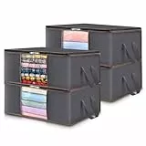 Lifewit Borsa Pieghevole per Vestiti Confezione da 4, Scatola Organizer per Stoccaggio Indumenti con Maniglia Rinforzata e Finestra Trasparente per Asciugamani, Maglioni, Magliette, 35L, Grigio